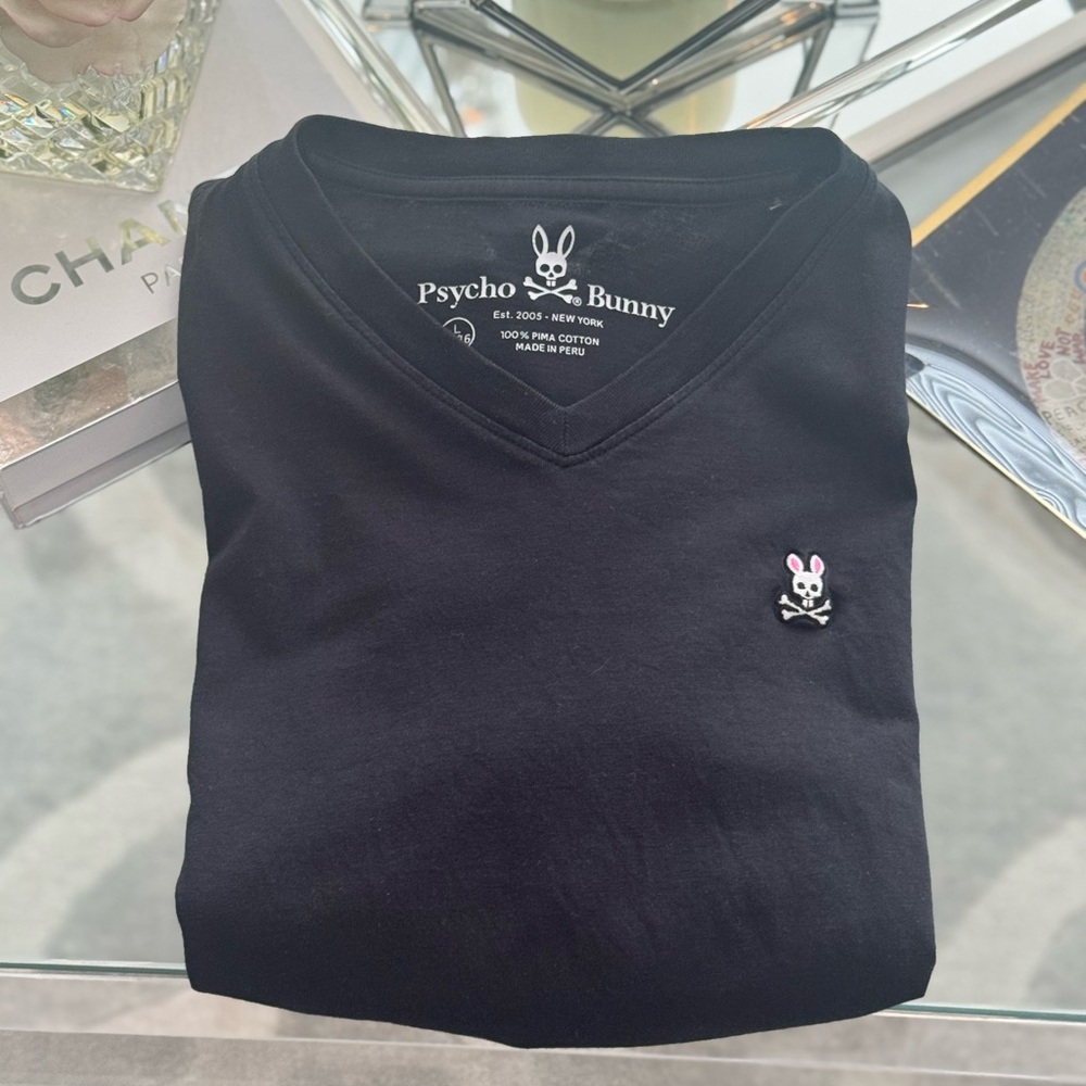Psycho Bunny Black Youth V-Neck T-Shirt – Size Large (14-16)